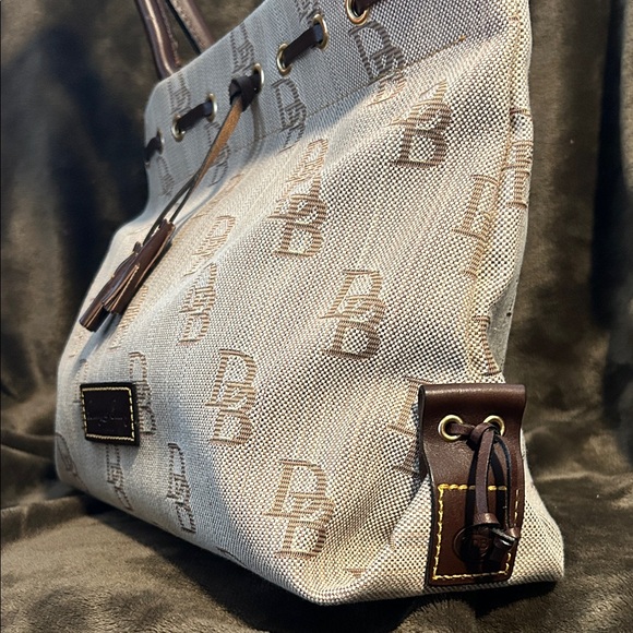 Dooney & Bourke Tan and Brown Large Tulip Tassel CanvasTote - Picture 6 of 12